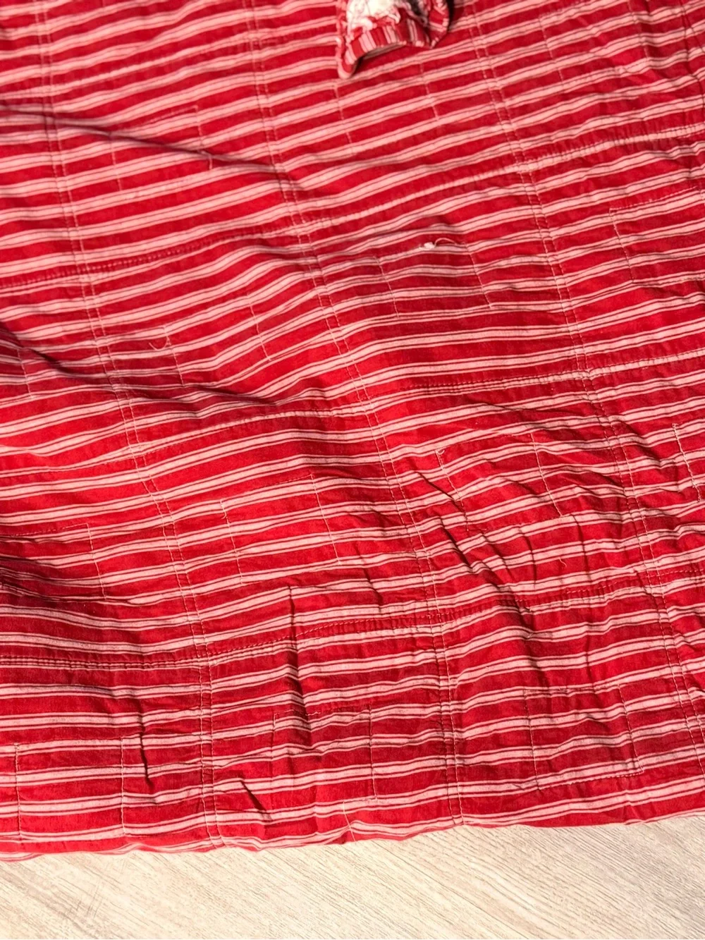 Vintage Red Patchwork Cutter Quilt Checks Toile Stripes 46 x 84
